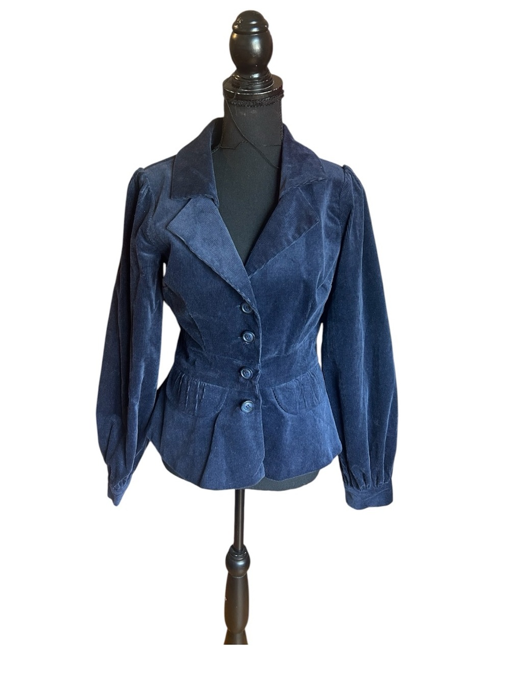 Collectif Vintage Women's Navy Corduroy Peplum Jacket